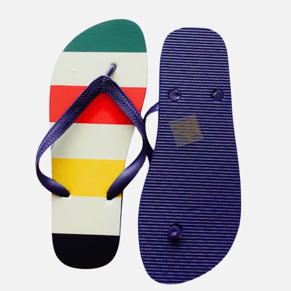 Hudson Bay Flip Flops Men's Stripes Size 9 Mesh Carry Bag Limited Edition NWT - Picture 3 of 9
